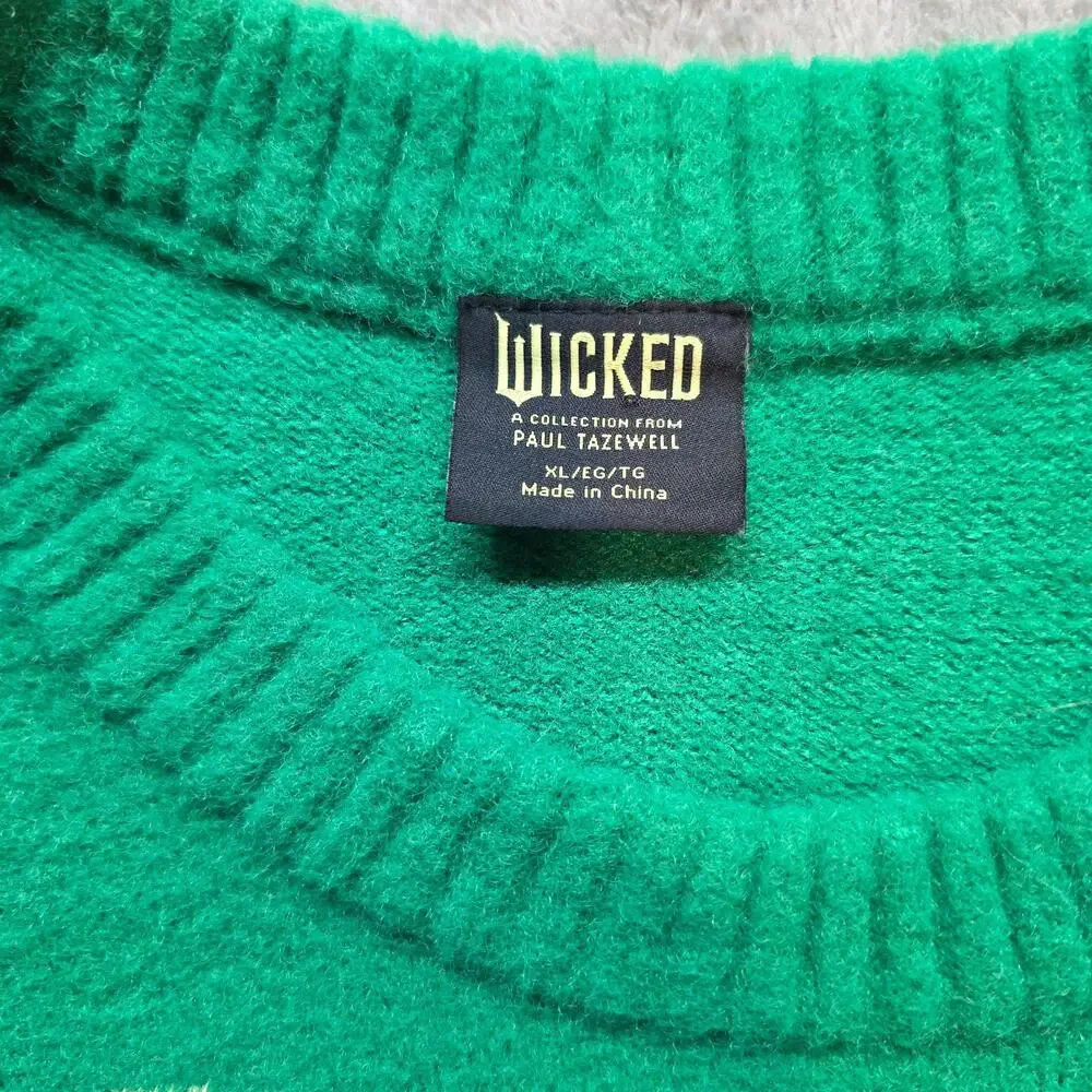 Wicked Sweater Mens XL Green W Logo Knit Crew Neck Pullover Paul Tazewell